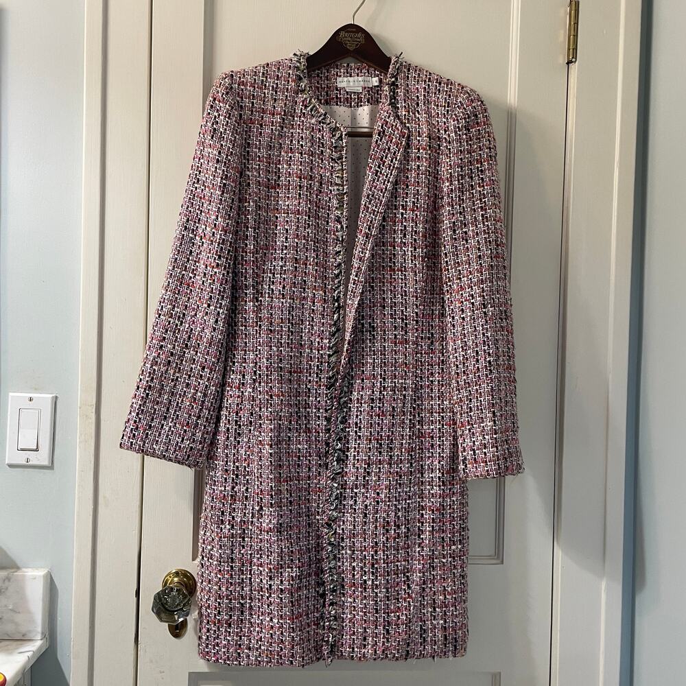Garfield & Marks Pink Long Tweed Made in USA‎ Coat Size 6 Vintage - Picture 2 of 6